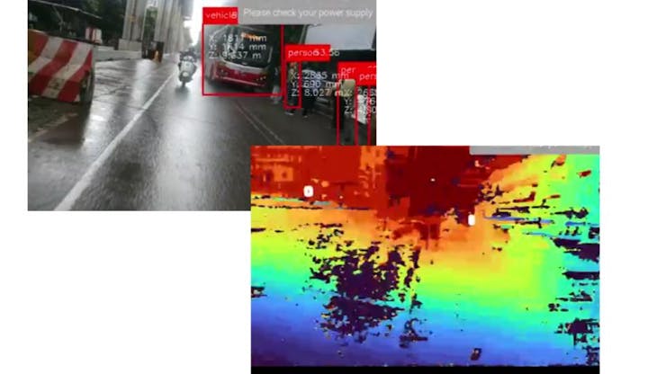 Example of pedesrtrians and vehicles detected in RGB and depth map