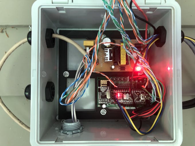 Figure 3.  The base of the waterproof enclosure enclosure with Arduino and Supply.