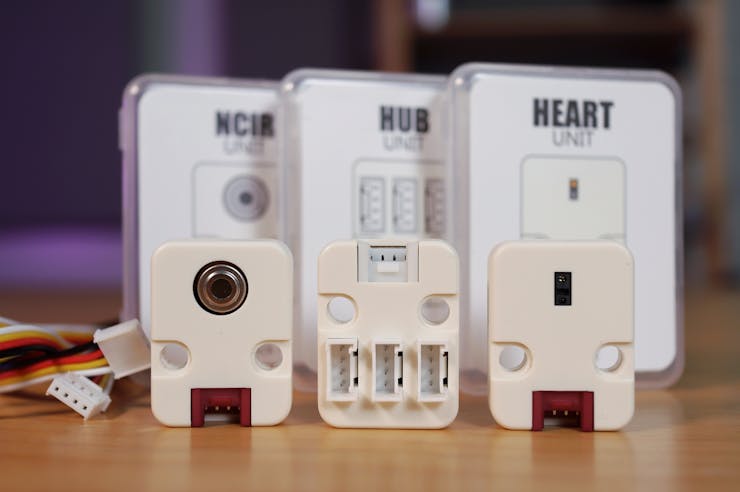 Non-Contact Infrared Thermometer Unit, 1 to 3 HUB Expansion Unit, and Mini Heart Rate Unit