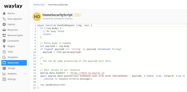Webscript on Waylay IO
