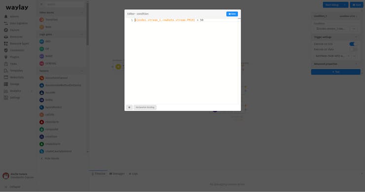 Setting the alarm condition on Waylay IO