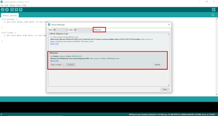 Install M5Core2 Library