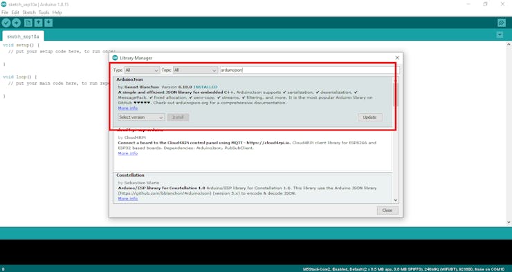 Installing ArduinoJson Library