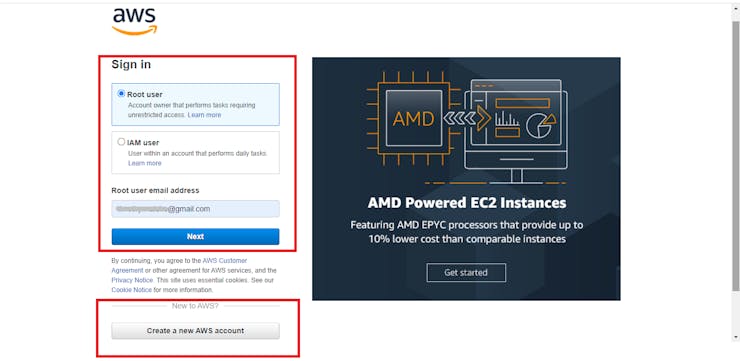 Sign in to AWS Console or create account