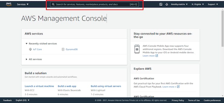 AWS Management console (main page)