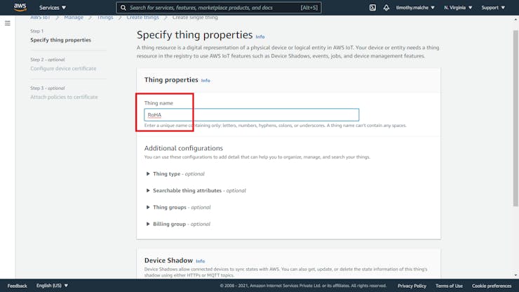 Specify Thing name