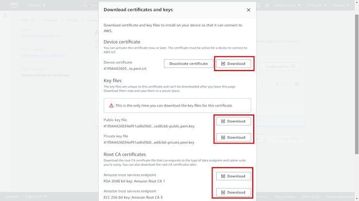 Download certificate and keys