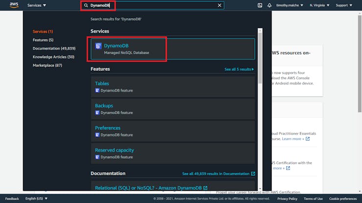 Search DynamoDB service