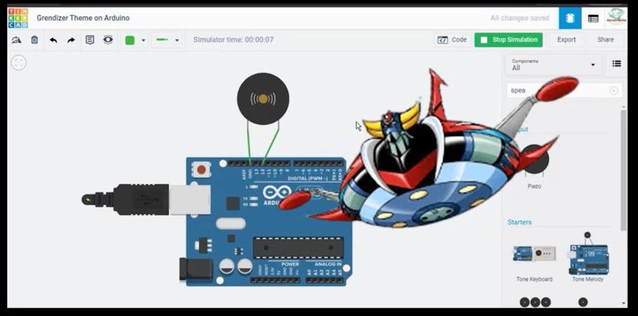 Arduino Playing Grendizer Theme Song on Tinkercad