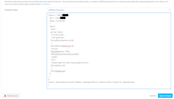 The final code being conditionally sent to Twilio.