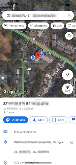 Google Maps link opened up from the SMS message URL.