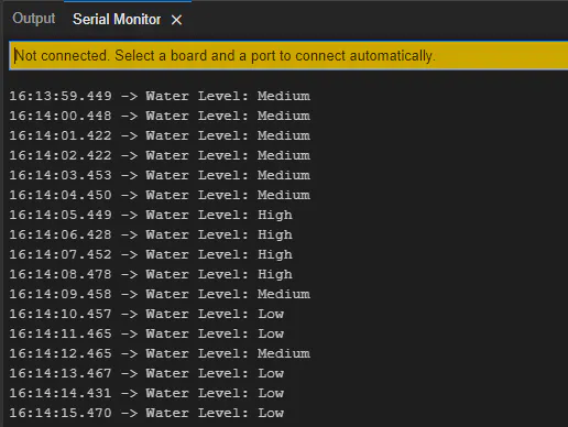 Serial Monitor แสดงสถานะ Water Level จาก Arduino