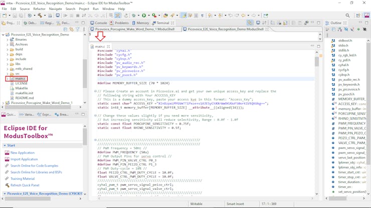 editing main.c with appropriate code