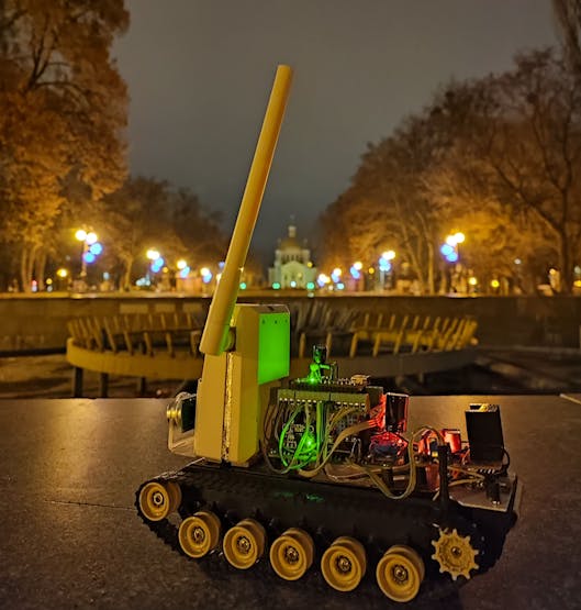 Tank on the background of beautiful lights