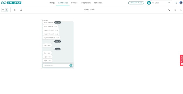 LoRa Arduino IOT message dashboard