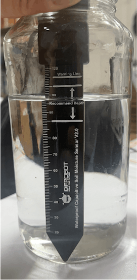 Fully immersed in water to the 100 level on the sensor scale