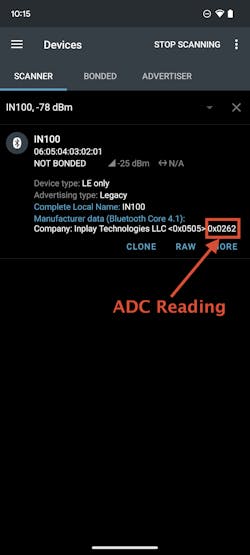 Level 100 advertising data ADC reading