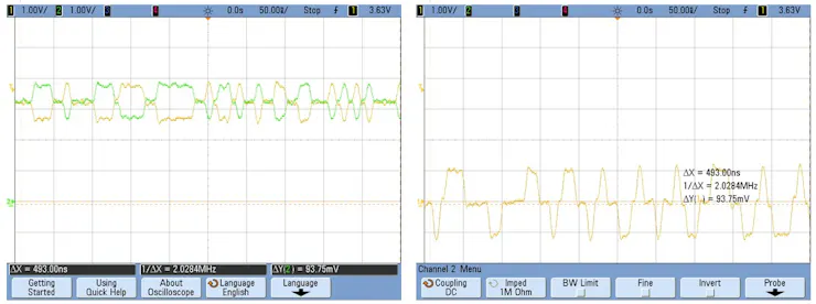 Figure 5. RX+, RX- (left) versus GND / RX+ versus RX-