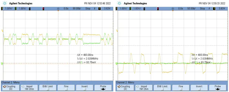 Figure 12. RX+, RX- (left) versus GND / RX+ versus RX-