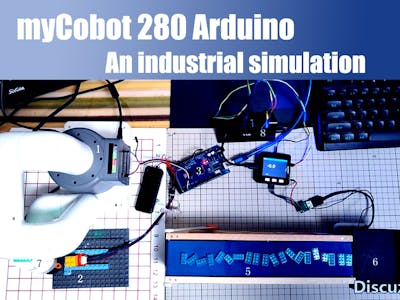 myCobot 280-Ard conveyor control in an industrial simulation