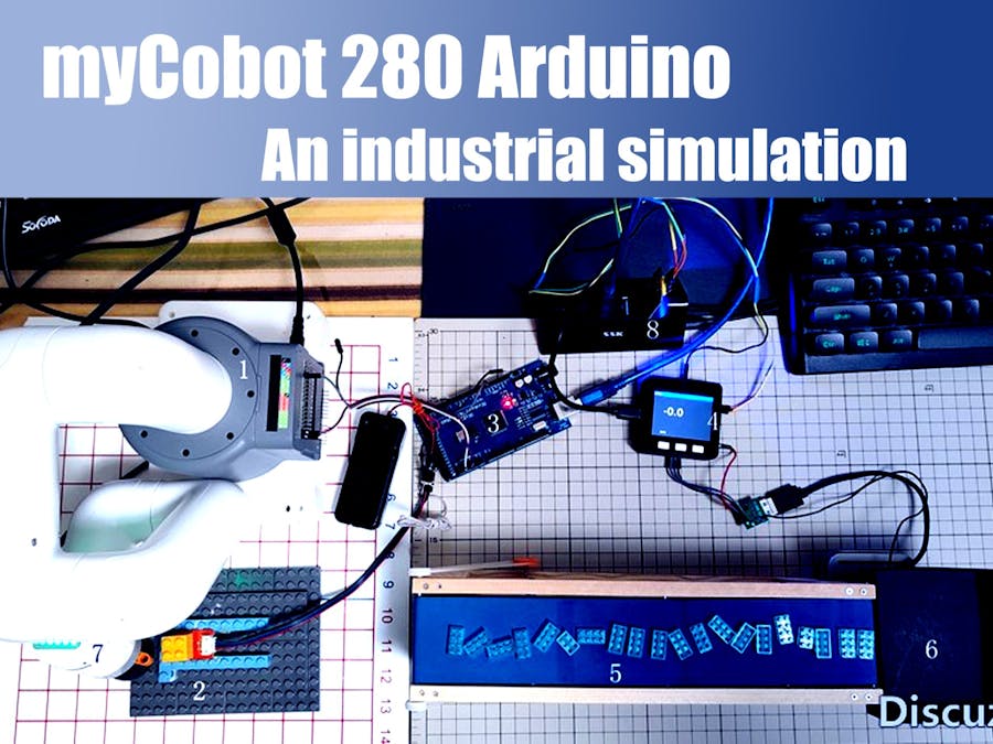 myCobot 280-Ard conveyor control in an industrial simulation