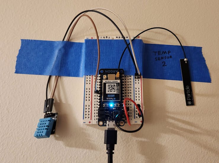 Second Argon attached to wall; connected to a DHT11 temperature and humidity sensor.