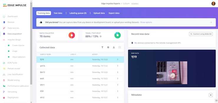 Edge Impulse Data acquisition