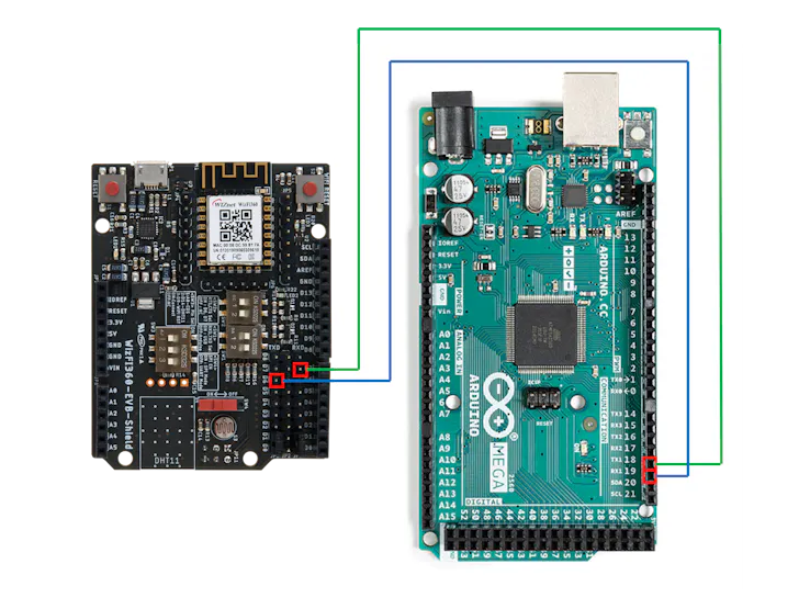 Connect WizFi360-EVB-Shield and Arduino Mega 2560 with jumper cable