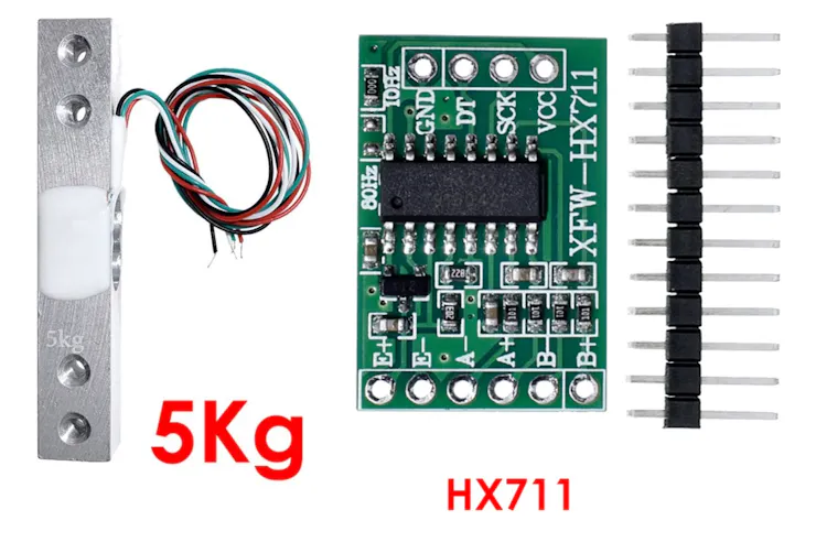 The 5kgm load cell and HX711 module used in this project