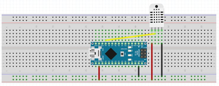 Wiring diagram for testing the DHT22 temperature and humidity sensor