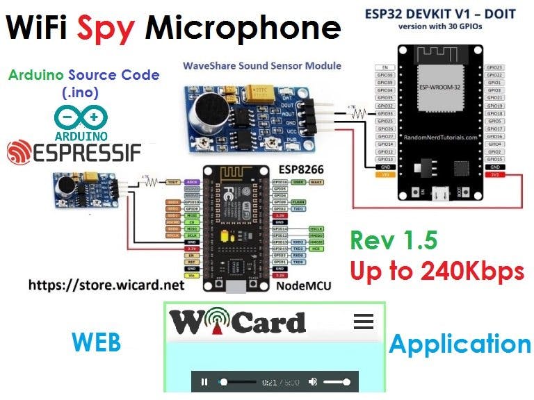 NodeMCU, ESP8266 and ESP32 Spy Microphone Arduino code