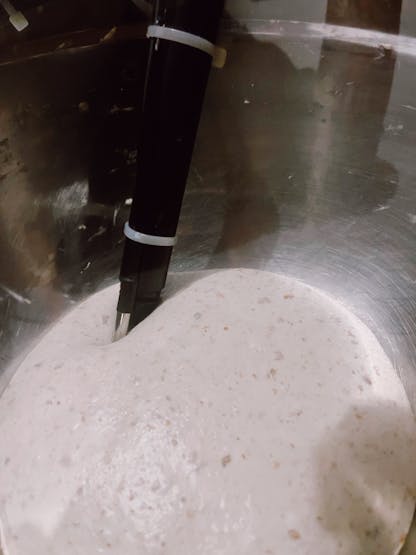 The probe of pH sensor stab to the dough