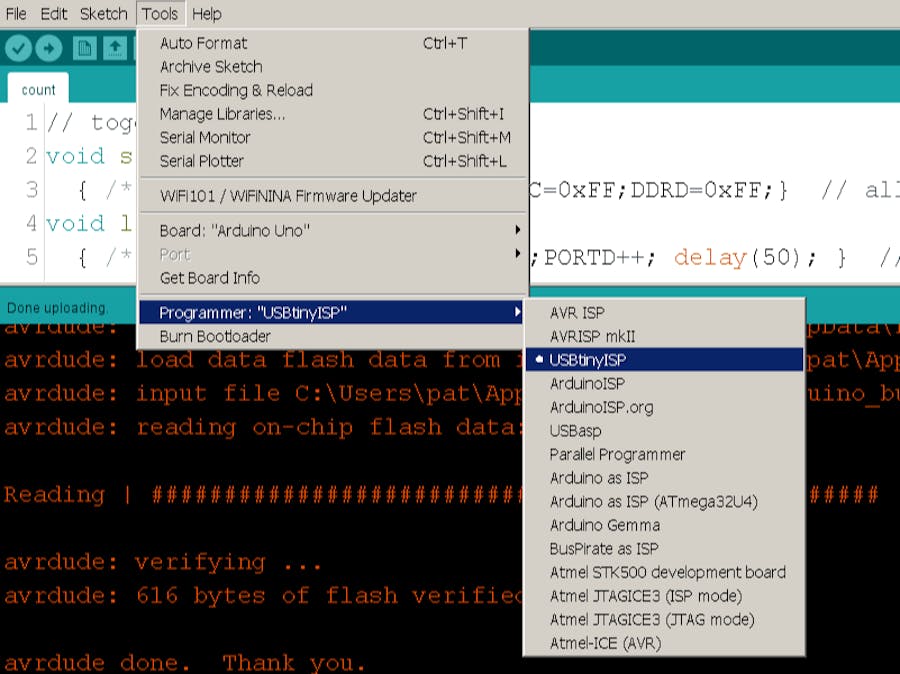 Arduino IDE Upload Using External Programmer