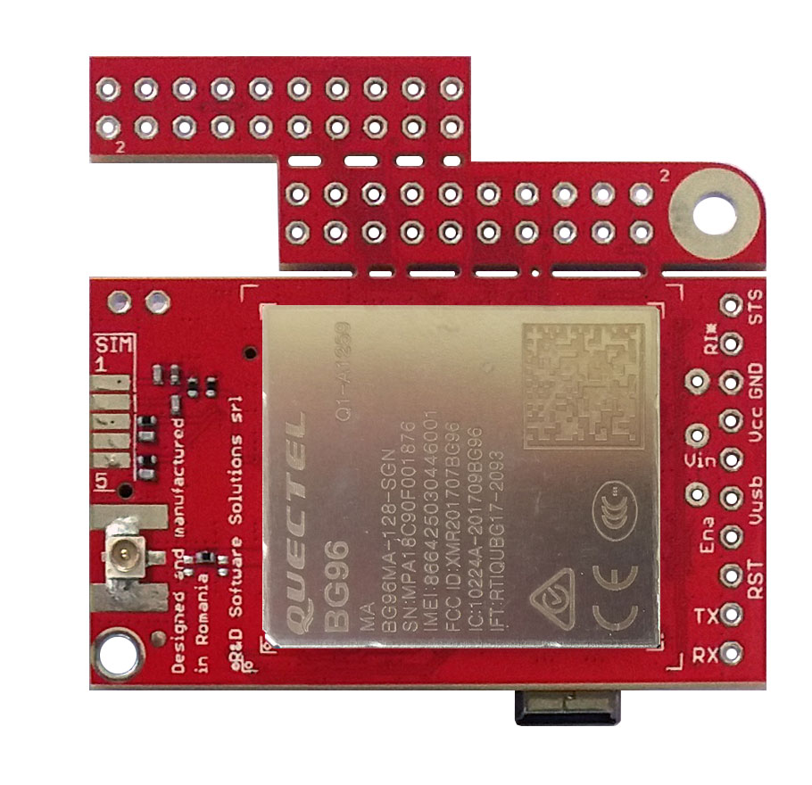 u-GSM w. BG96 - low power LTE CATM + NBIoT + eGPRS IoT global modem (uFL) + GNSS, RaspberryPI, Beaglebone and Arduino compatible shield