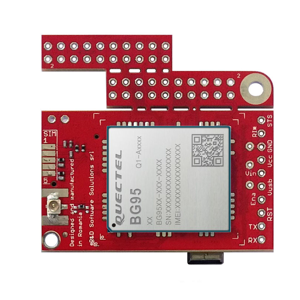 u-GSM w. BG95-M2 - low power LTE CATM + NBIoT [NB1 + NB2]  IoT global modem (uFL) + GNSS, RaspberryPI, Beaglebone and Arduino compatible shield