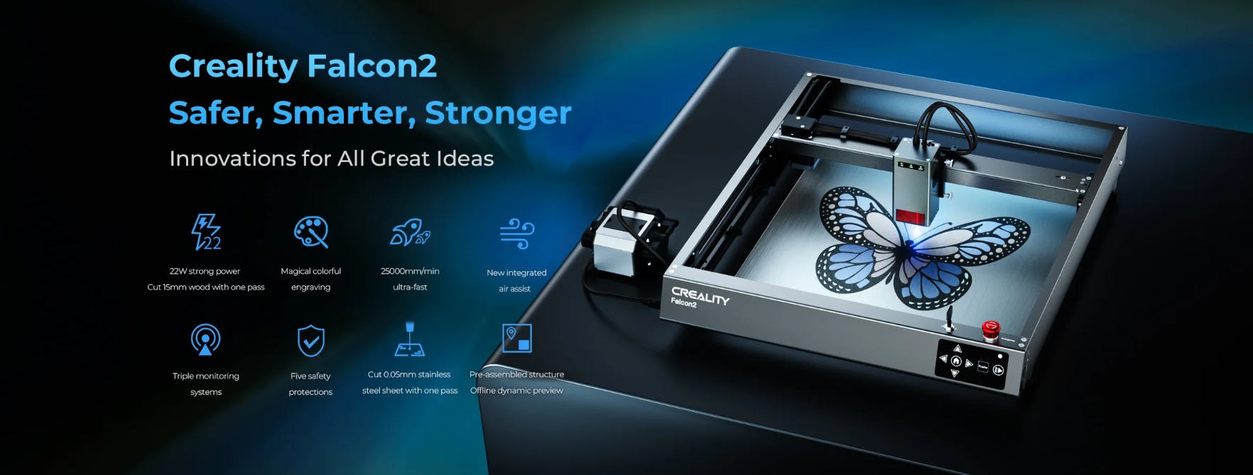 Creality Falcon 2 Laser Engraver 40W/22W/12W Laser Power 400x415mm Area  Auto AirFlow Adjustment Support Colorful Engrave