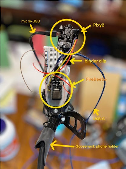 RISE Hardware rear view (Pixy2 attached with clip)