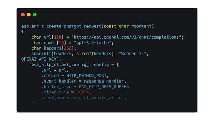 انقلابی نو در حوزه AIoT با هوش مصنوعی 2 Shah's sample project uses OpenAI's APIs to send recognized requests to ChatGPT. (📷: Espressif)