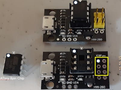 HW-260 ATtiny 8pin Chip DevBoard with programming port
