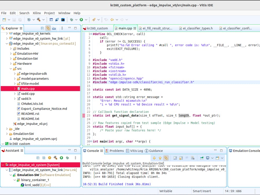 Importing Edge Impulse C++ Library into Vitis Workspace