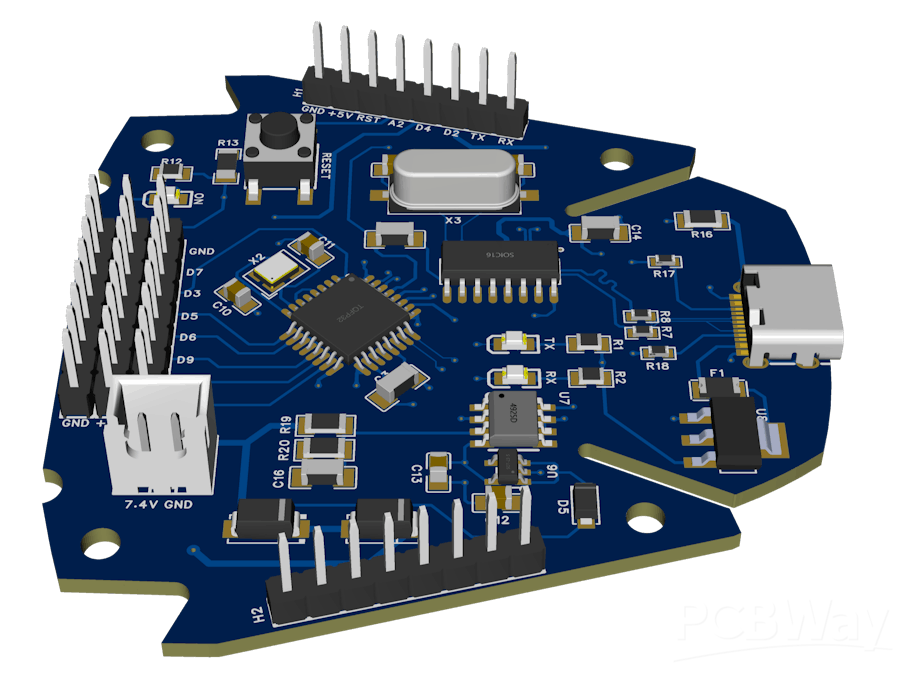 Control Board for 6 Servomotors based on Arduino for Robotic