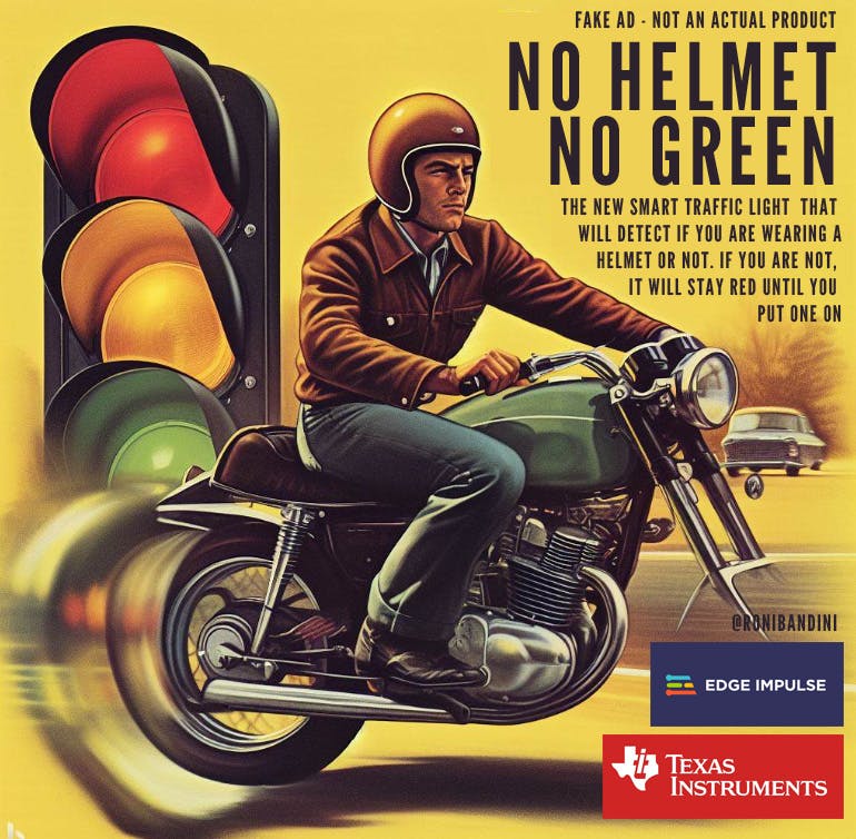 No helmet no green AD. (Hey Dall-e, where is my front wheel?)