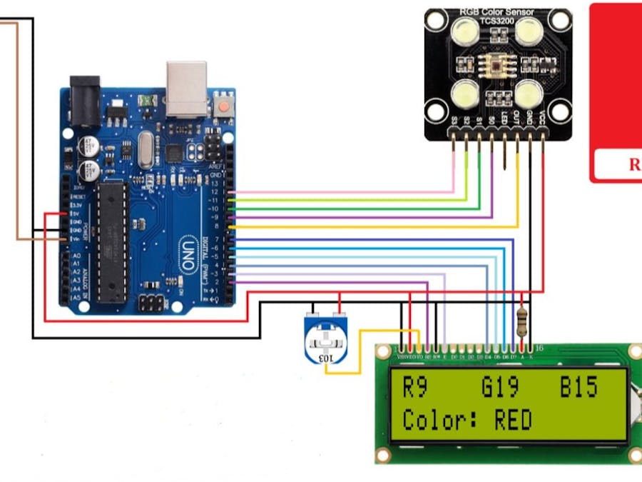 TCS3200 Color Sensor Arduino and LCD display circuit