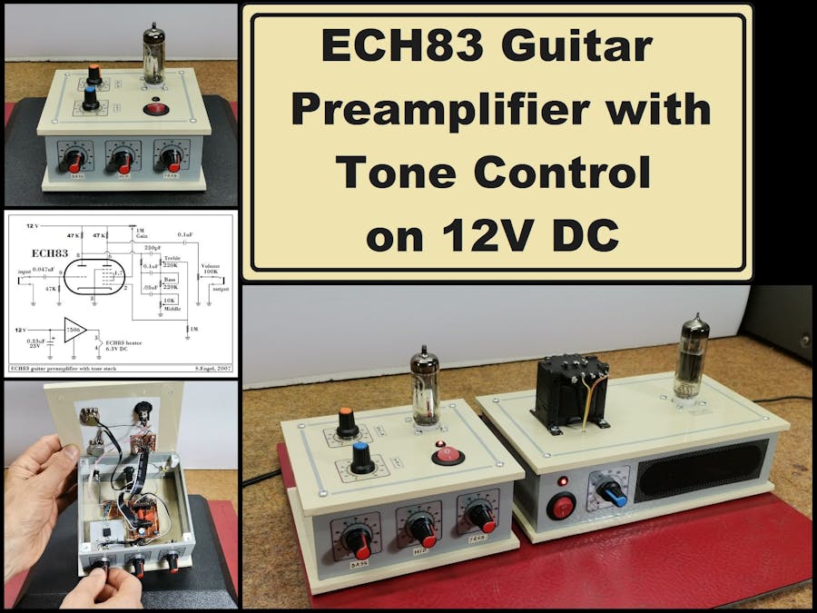 ECH83 Guitar Preamplifier with Tone Control on 12V DC