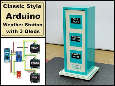 Classic Style Arduino Weather Station with three Oled Disp