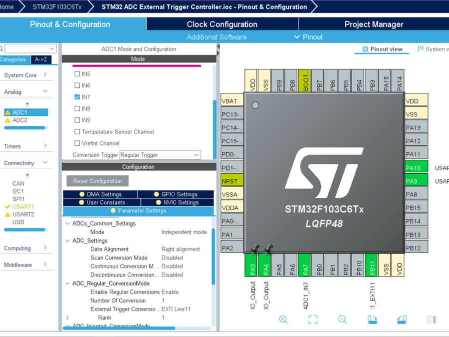 Advanced Analog-to-Digital Conversion STM32:External Trigger
