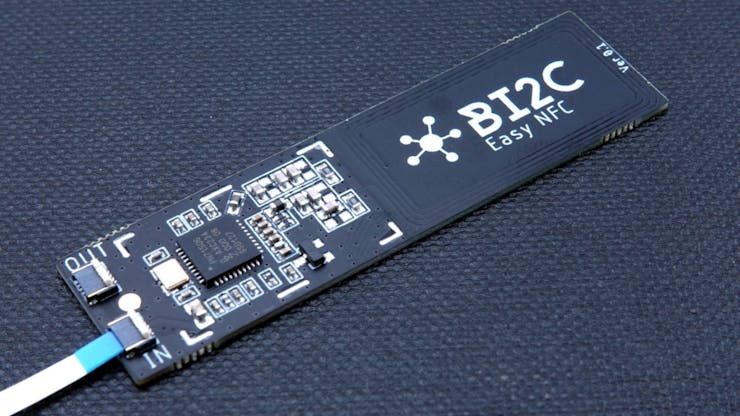 The board includes a BConnect port for use with external hardware breakouts, like this "Easy NFC" board. (📷: ILABS)