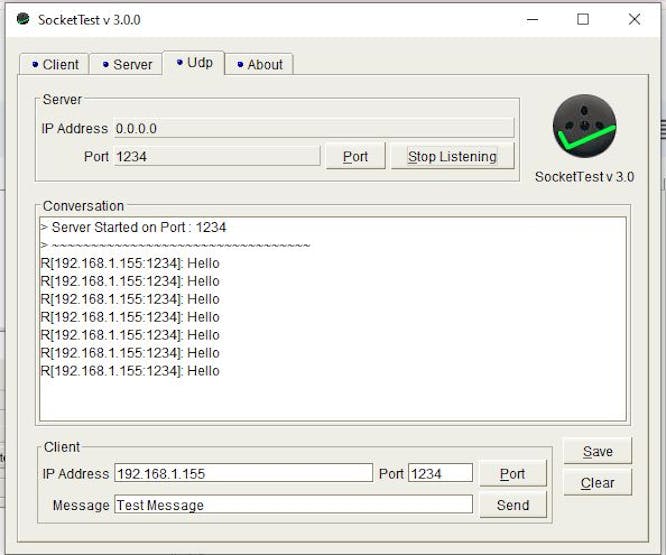 Settings for Transmitting and Receiving UDP Packets from the development board