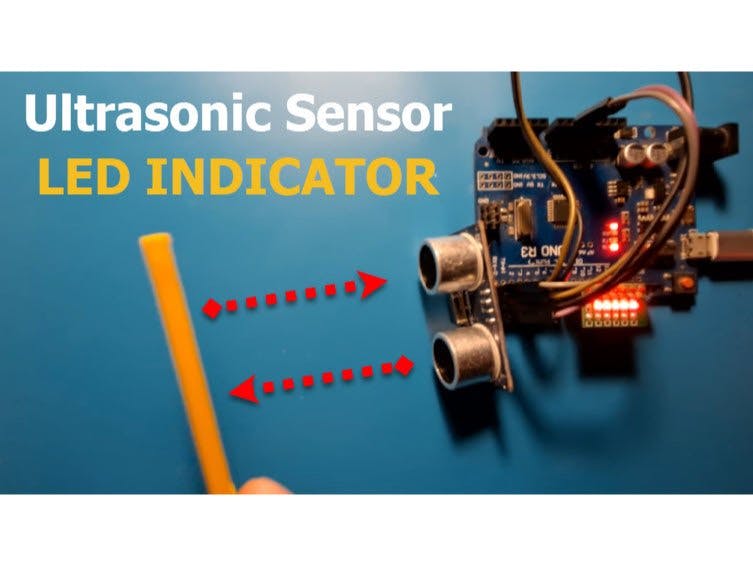 Ultrasonic Sensor HC-SR04 & LED Indicator Module & Visuino
