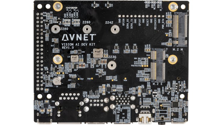 The carrier includes two M.2 slots, one M-key for NVMe storage and one E-key for optional Wi-Fi and Bluetooth connectivity. (📷: Avnet)